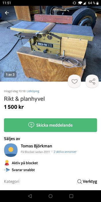 Begagnad EMCO-REX b20 kombinerad rikt- och planhyvel till salu, placerad i en verkstad.