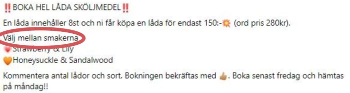 Skärmbild av ett foruminlägg som uppmanar att välja mellan olika typer av sköljmedel.