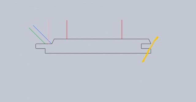 Illustration av en träplanka med not och fjäder där spikar placeras dolt i notens överkant.