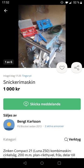 Snickerimaskin Zinken Compact 21 (Luna Z50) med tillbehör till salu för 1000 kr.