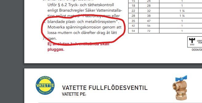 Instruktionsdokument med markerad text och bild på en kulventil.