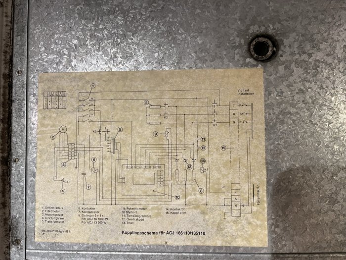 Kopplingsschema på vägg för Bahco ACJ med tydliga elektriska komponenter och anslutningar.