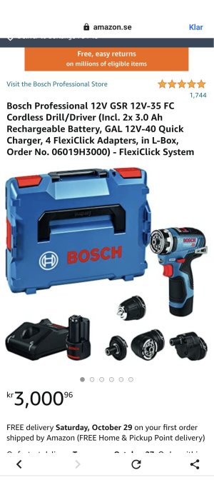 Bosch Professional 12V borrskruvdragare med 2 batterier, laddare och FlexiClick-adapter i L-Boxx.