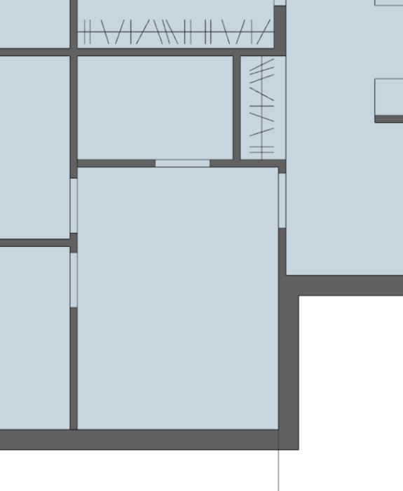 2D-ritning av en husplan visar allrum och entré med planerad vägg och dörrplacement skapad i Sketchup Make 2017.