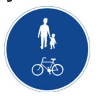 Trafikskylt föreställande en vuxen och ett barn som går bredvid en cykel.