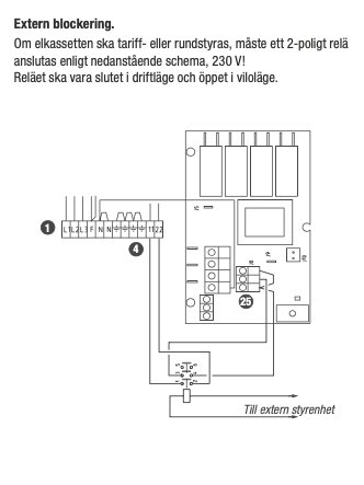 Teknisk instruktion för anslutning av två-poligt relä till elektisk enhet. Schematisk illustration, Anvisning, Elschema.