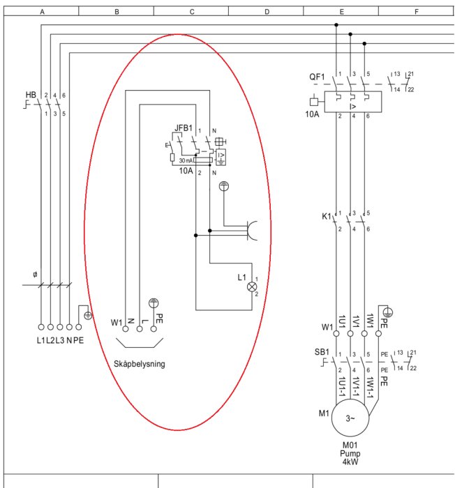 Elektriskt kopplingsschema med relä, säkring, strömbrytare, och motorikoner. Text och symboler, teknisk dokumentation.