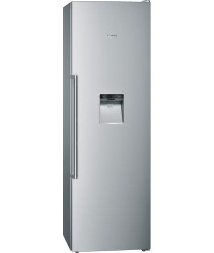 Moderna rostfritt stål kylskåp, sidohandtag, is/vattendispenser, fristående, köksapparat.