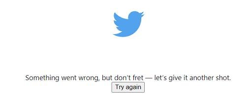 Twitter-fågellogo, felmeddelande, uppmaning att försöka igen.