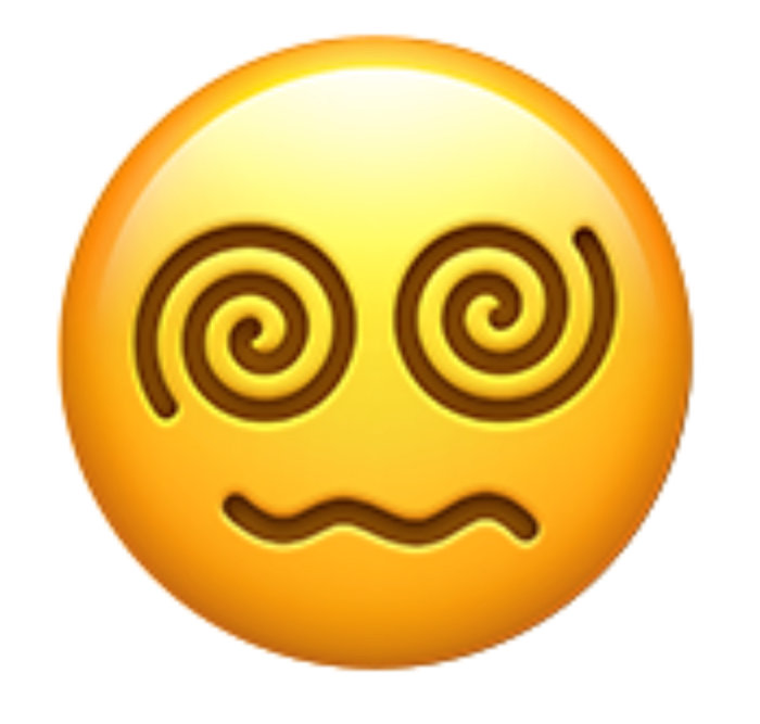 Gul emoji med spiralögon och orolig, förvirrad mun.
