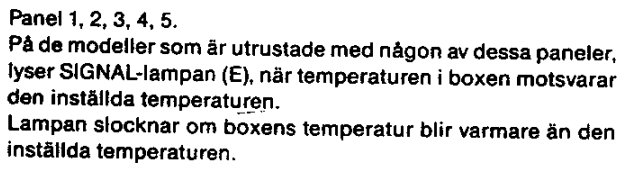 Instruktioner för temperaturindikerande SIGNAL-lampa på vissa modeller, beskriver funktionen kortfattat.