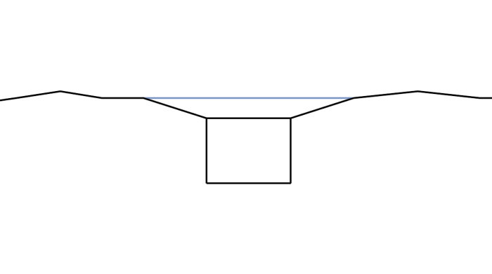 Enkel linjeteckning av ett bord sett från framifrån med tjocka konturer.