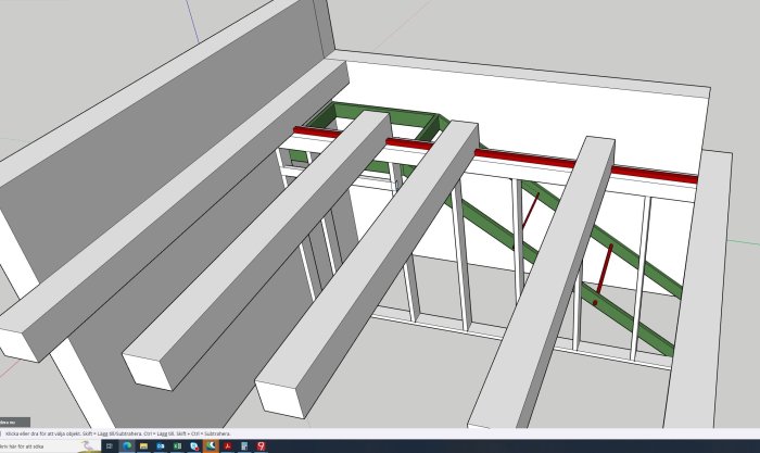 3D-modell av en trappuppgång med räcken, i ett CAD-program.