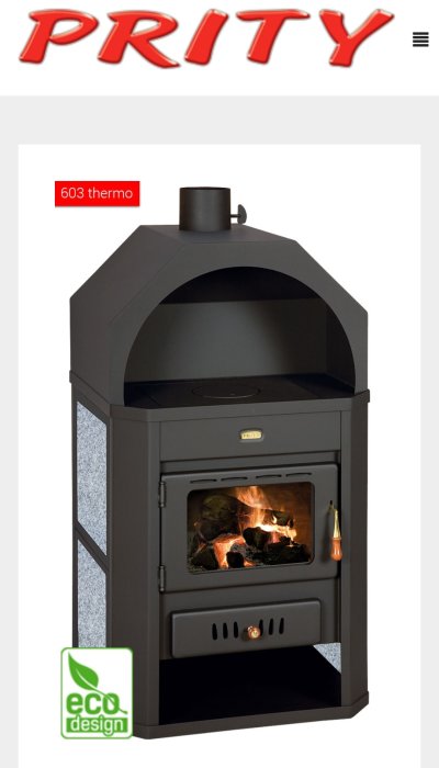 Kamin med synlig eld, svart och granitdetaljer, modellnummer 603 thermo, Eco Design-märkning.