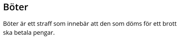 Svart text med rubrik "Böter" och förklaring om penningstraff för brott.