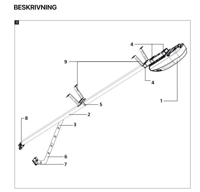 Teknisk ritning, väggmonterat föremål, installationsguide, numrerade delar, monteringsschema.