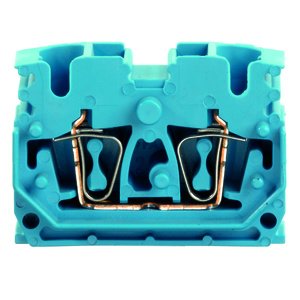 Elektrisk anslutningsklämma, blå plast, fjäderanslutning, för trådar, installationskomponent, förenklad ledningsanslutning.