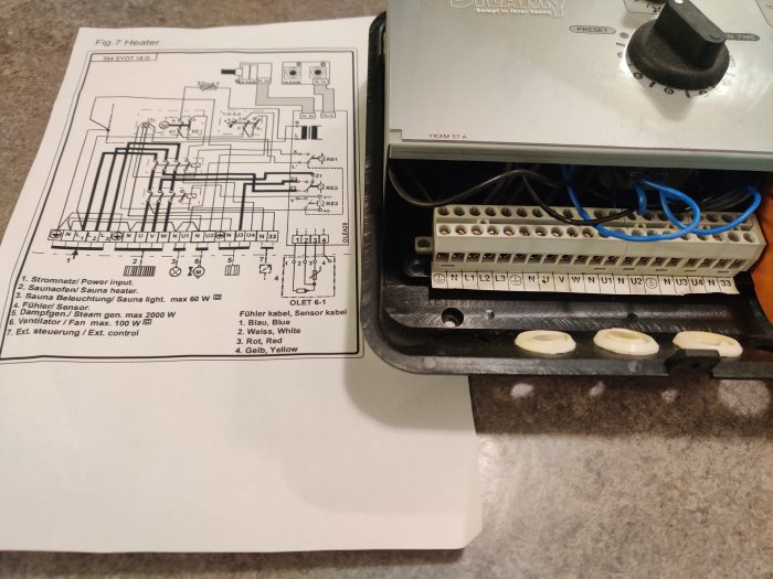 Elritning för bastu, kopplingsschema, tekniska anvisningar, installationsguide, kabeldragning, elektrisk utrustning.