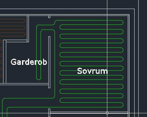 Planritning av ett rum med texterna "Garderob" och "Sovrum", linjer tyder på installation eller möblering.