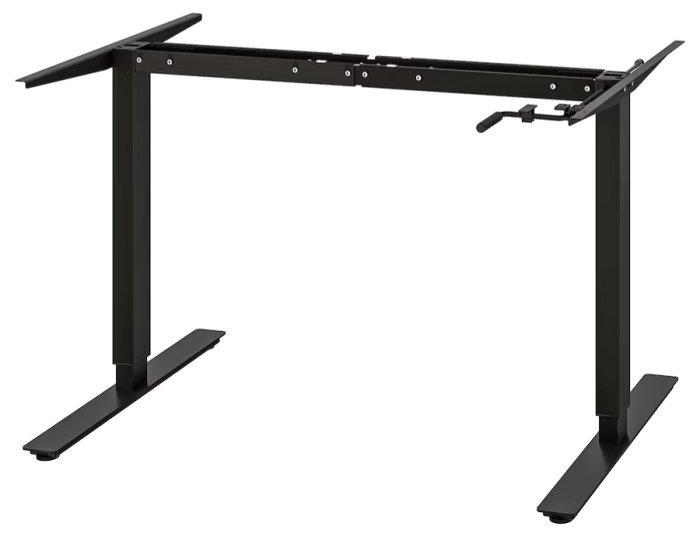 Svart höj- och sänkbart skrivbordsstativ utan bordsskiva, med manuell justeringsvev.