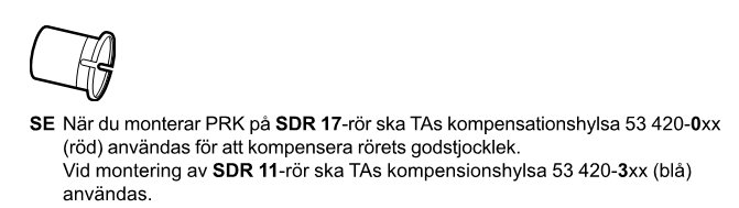 Teknisk illustration av hylsa, instruktion om kompensationshylsor för olika SDR-rör.