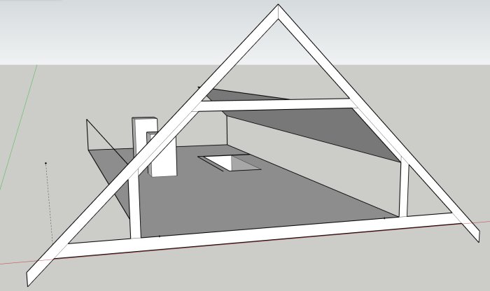 3D-ritning av ett minimalistiskt, triangulärt timmerstom, arkitekturskiss, grå bakgrund, modern design.