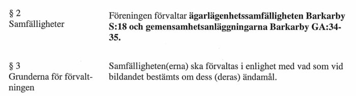 Svensk text om förvaltning av samfälligheter och gemensamhetsanläggningar, juridiskt dokument.