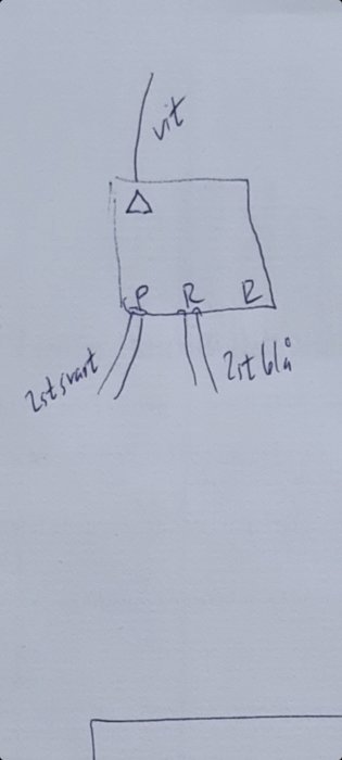 Enkel, handritad skiss av en elektrisk krets med resistorer och en strömkälla, mot vit bakgrund.