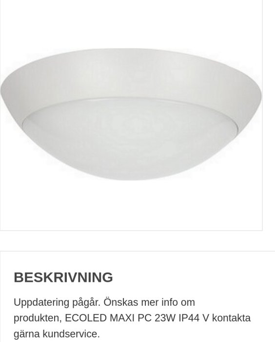 Vit, rund taklampa. Enkel design. LED, IP44. Produktbeskrivning under uppdatering, kontaktinformation för kundservice tillgänglig.