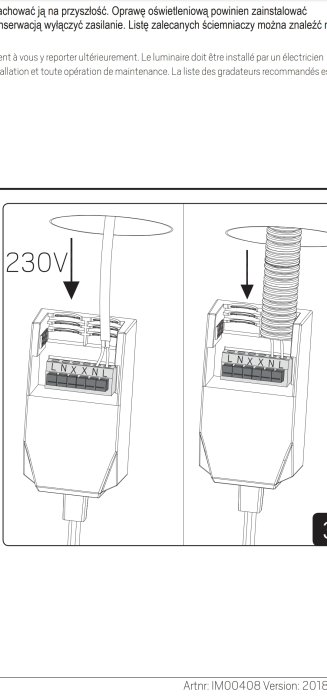 Illustration av elektrisk anslutning, transformator, 230V indikerat, installationsguide, teknisk ritning, kablar, säkerhetsanvisningar.