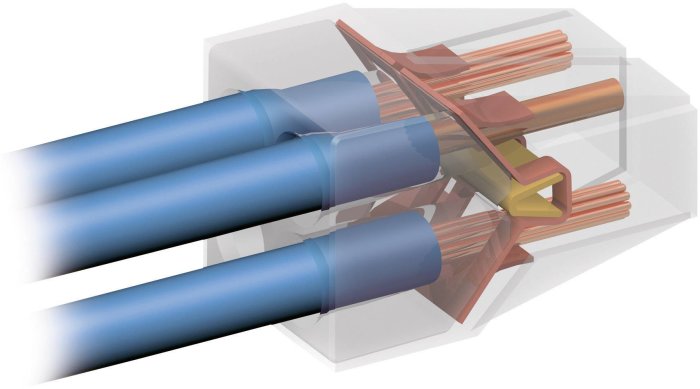 3D-schematisk bild av ett genomskuret koaxialkabel med inre ledare, isolering och ytterhölje.