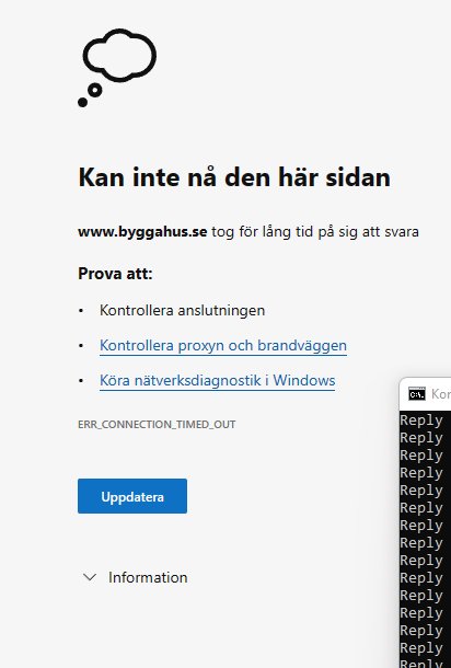 Webbläsarfönster med felmeddelande, "Kan inte nå sidan", föreslagna lösningar, uppdatera-knapp, flera "Reply"-knappar till höger.