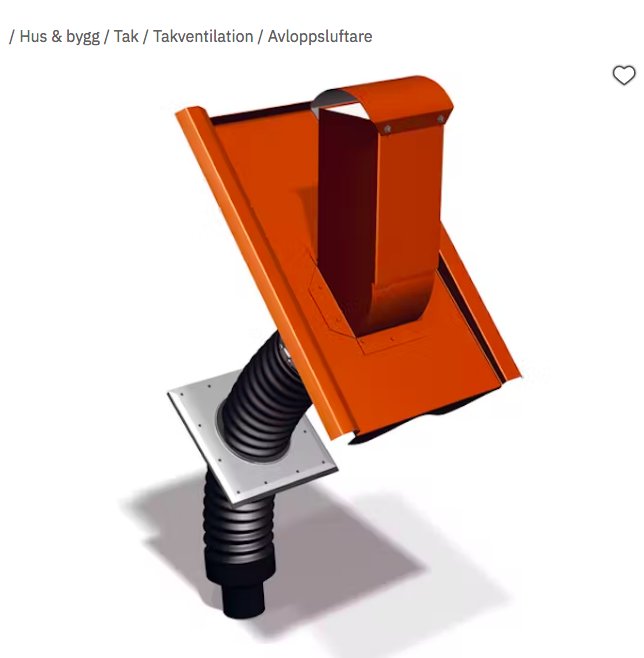 Avloppsluftare monterad på tak, orange, rörledningar, anslutning, ventilationssystem, byggmaterial, vit bakgrund.