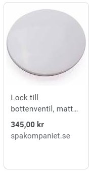 Runt, matt lock till bottenventil, isolerad på vit bakgrund, med priset 345 kronor från spakompaniet.se.