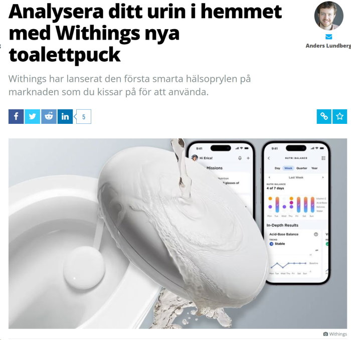 Smart toalettutrustning, mobilappar, hälsoanalyser från urin, modern teknologi för hemmabruk.