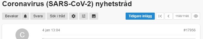 Forumdiskussion om COVID-19 med verktygsikoner och trådindikatorer.