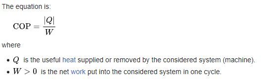 COP-formel, värmeöverföring, arbete, termodynamisk cykel, effektivitet, system, maskin, absolutvärde, användbar värme.