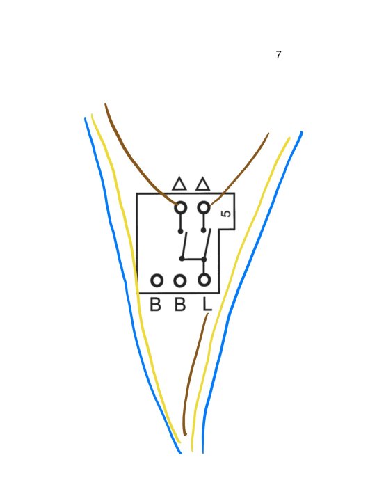 Schematisk illustration av elektriska ledningar och komponenter, möjligtvis för en kopplingsanordning eller krets.
