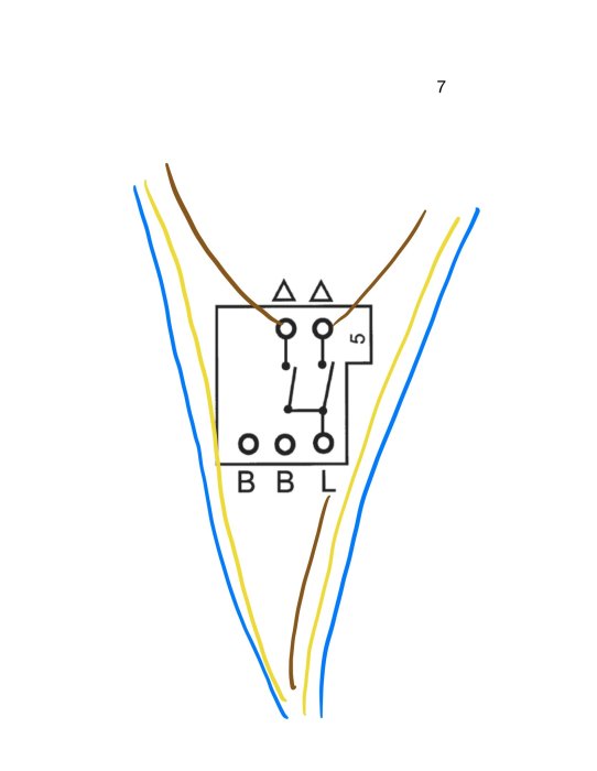 Schematisk ritning av en elektrisk krets med symboler, ledningar och komponenter mot vit bakgrund.