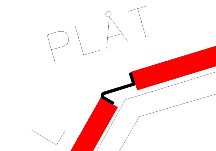 Enkel illustration, stiliserad röd och svart bana, ordet "PLAT", abstrakt, möjligt spel- eller banlayout.
