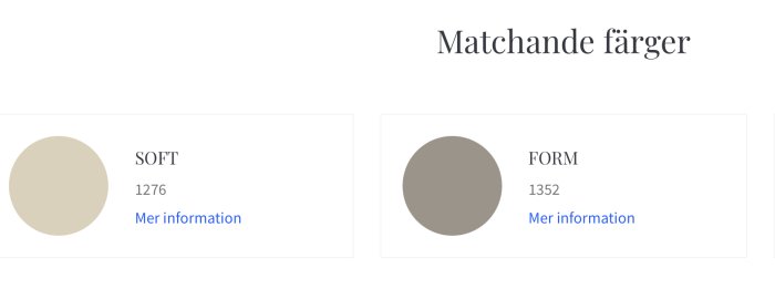 Två färgprover märkta "SOFT" och "FORM", numrerade 1276 och 1352, med länk till mer information.