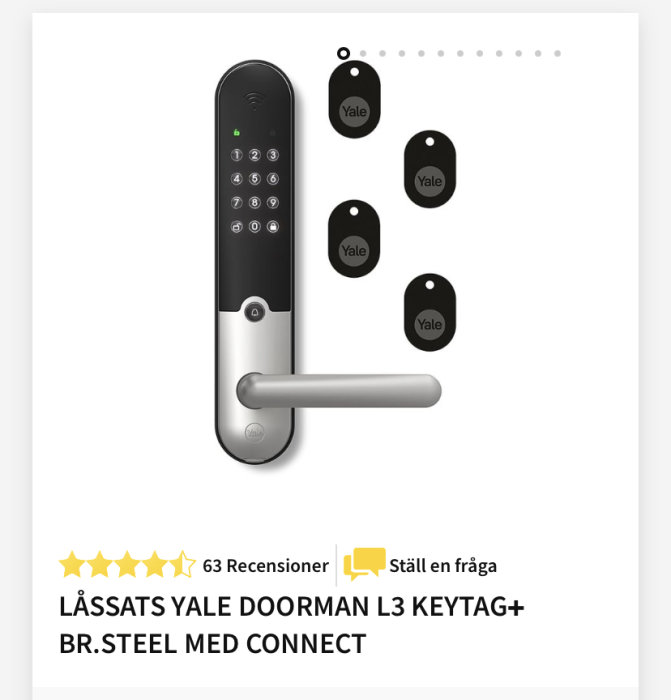 Digitalt lås med kodpanel och RFID-nyckeltag, 5-stjärnigt betyg, Yale Doorman L3, för hemmet.