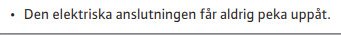 Text på svenska, listauppställning, säkerhetsinstruktion för elektriska anslutningar.