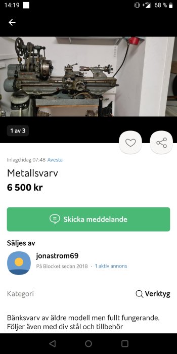 Äldre modell bänksvarv till salu inklusive stål och tillbehör.