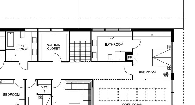 Arkitektritning av ett hus med sovrum, badrum och walk-in closet.