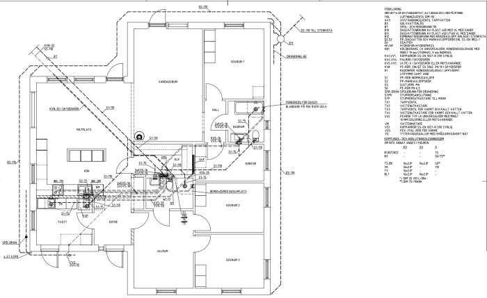 Arkitektonisk ritning av en våningsplan, med detaljer och måttangivelser för ingenjörsarbete.