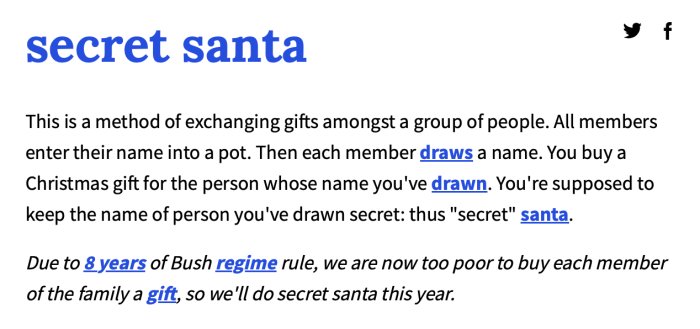 Text om "Secret Santa" - en metod för att utbyta julklappar anonymt i en grupp.