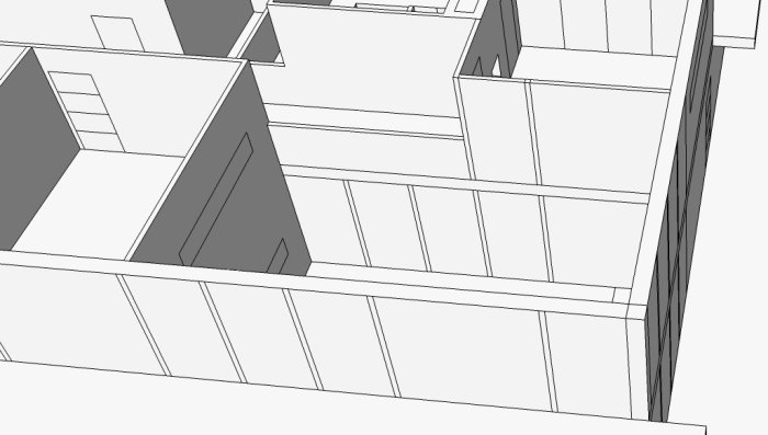 Skiss av arkitektur, enkel 3D-modell, monokrom, inget texturrätt, modern design, interiör layout.