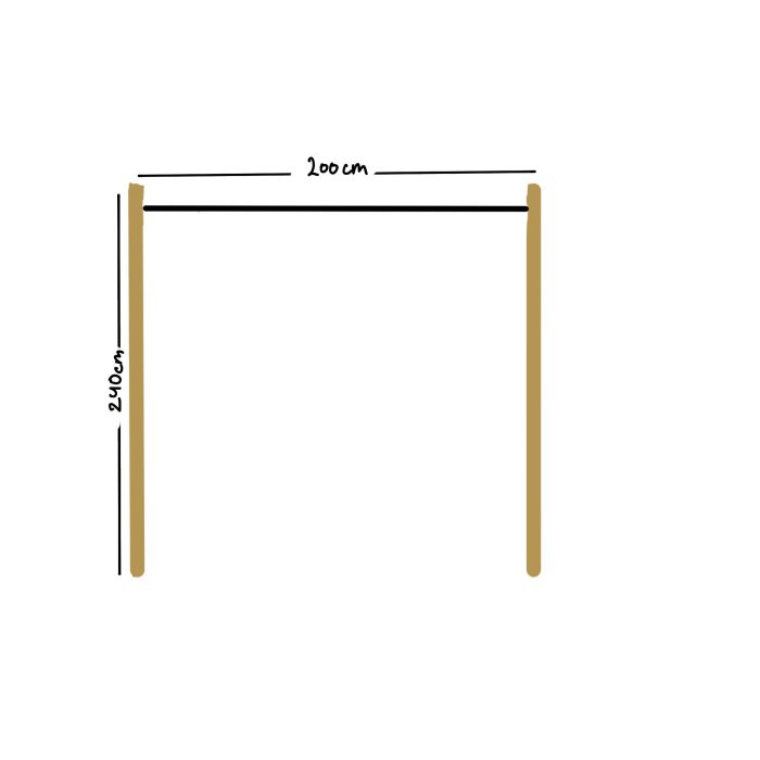 Enkel illustration av ett bord sett uppifrån, med angivna dimensioner: 200 cm långt och 240 cm högt.