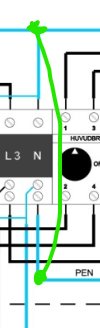 Elritning, grön markering över text och symboler, relaterad till elektriska installationer eller kopplingsschema.